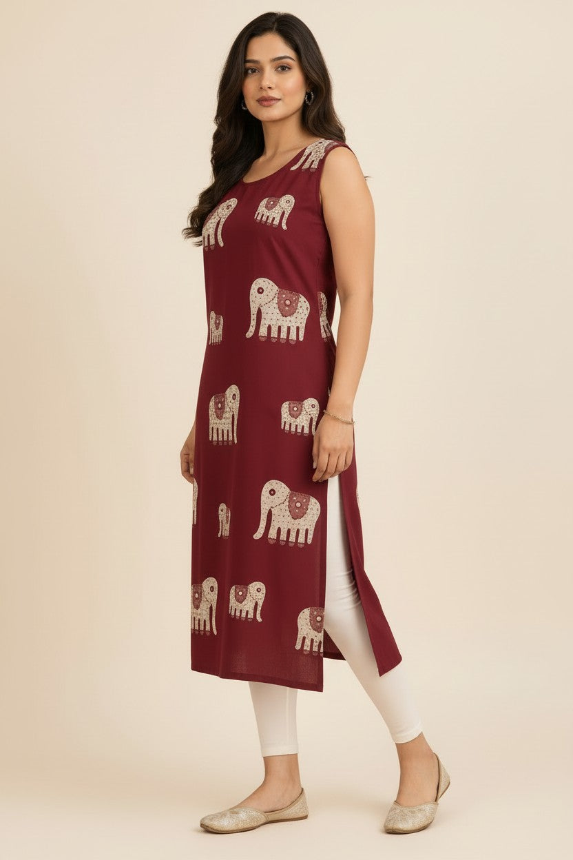 Maroon Elephant Print Kurti