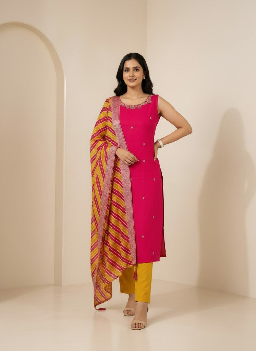 Fuschia Mustard 3 Piece Suit Set