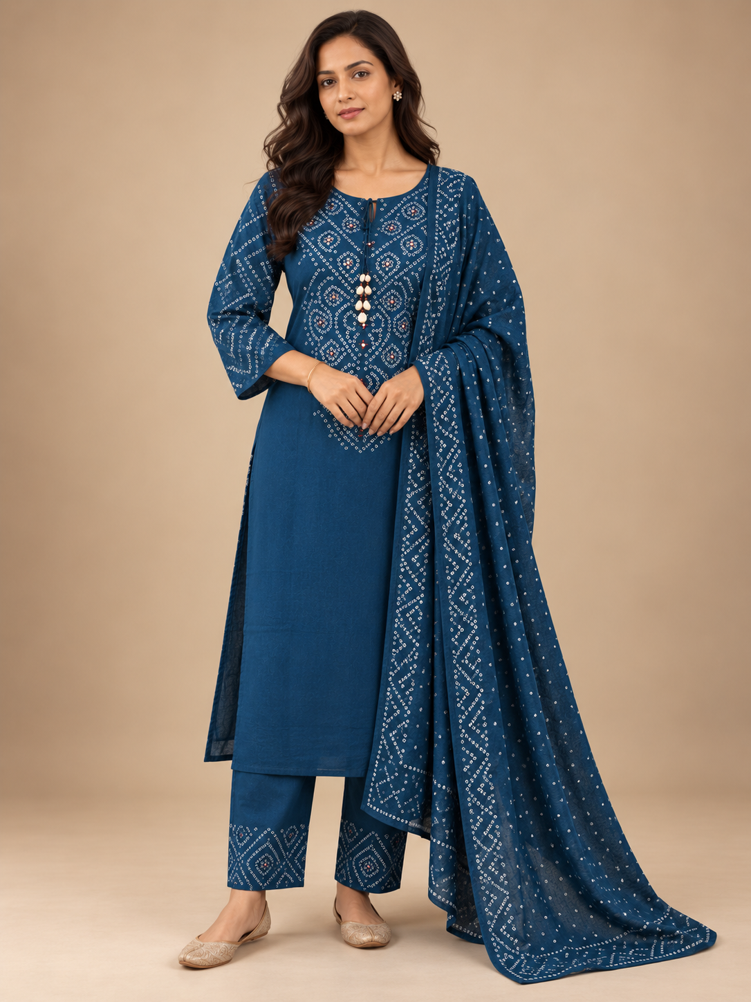Indigo Bandhani 3 Piece Suit Set