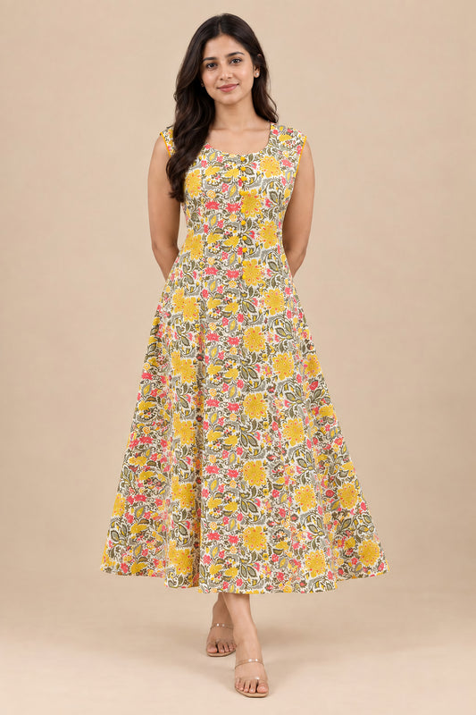 Sunlit Bloom Floral A-Line Dress