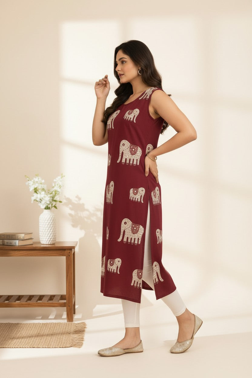 Maroon Elephant Print Kurti