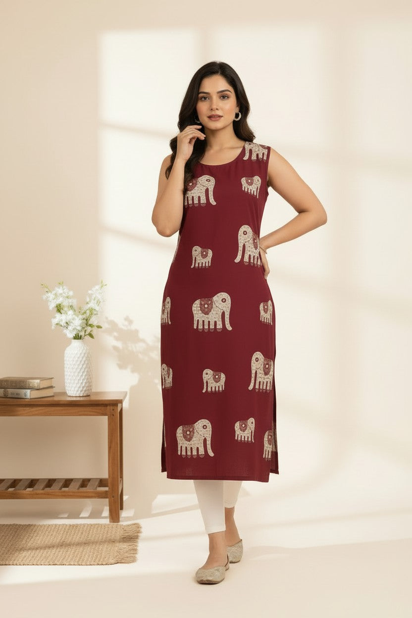 Maroon Elephant Print Kurti
