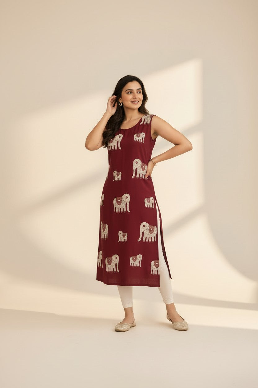 Maroon Elephant Print Kurti