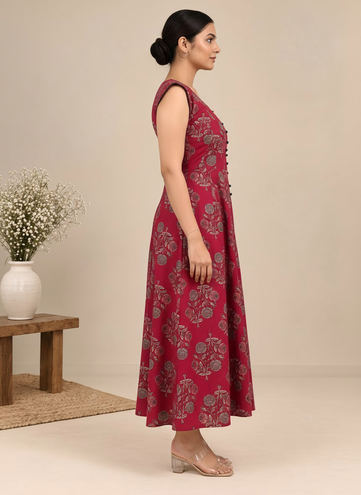 Berry Bloom Printed A-Line Dress