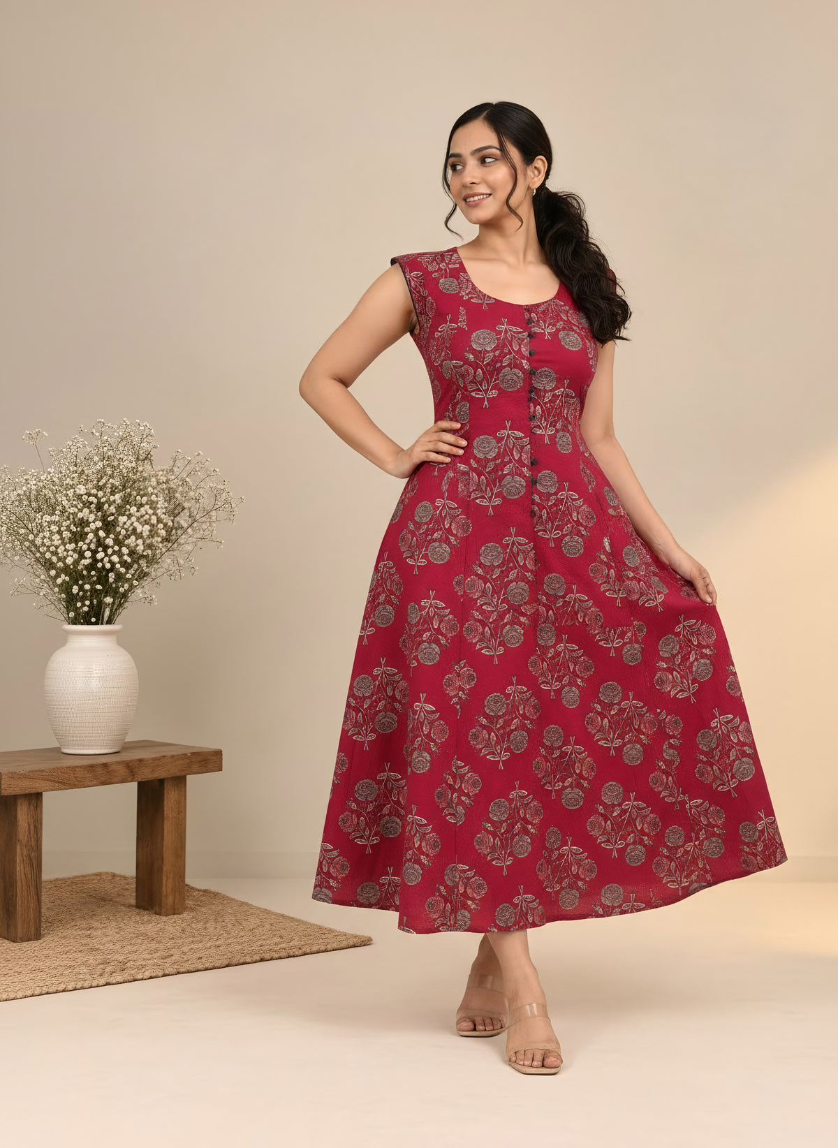 Berry Bloom Printed A-Line Dress