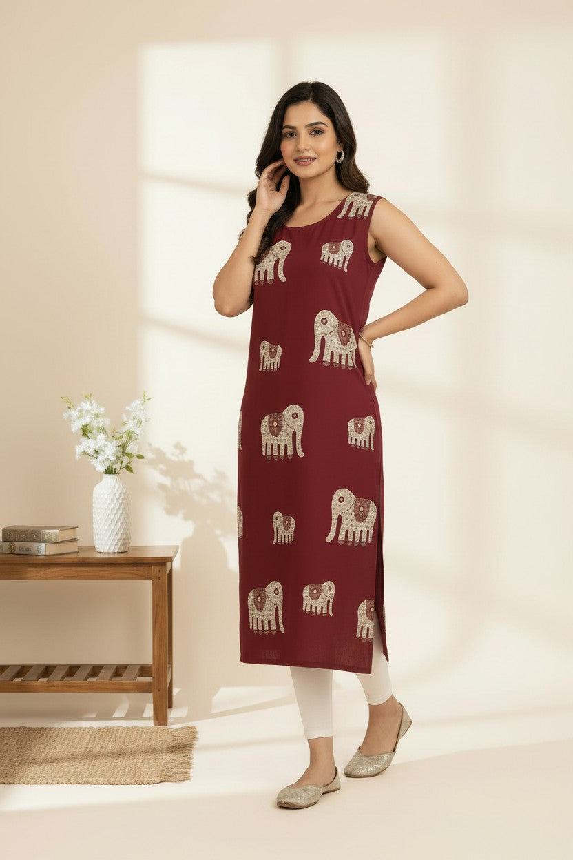 Maroon Elephant Print Kurti