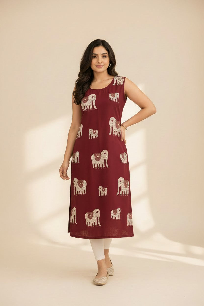 Maroon Elephant Print Kurti