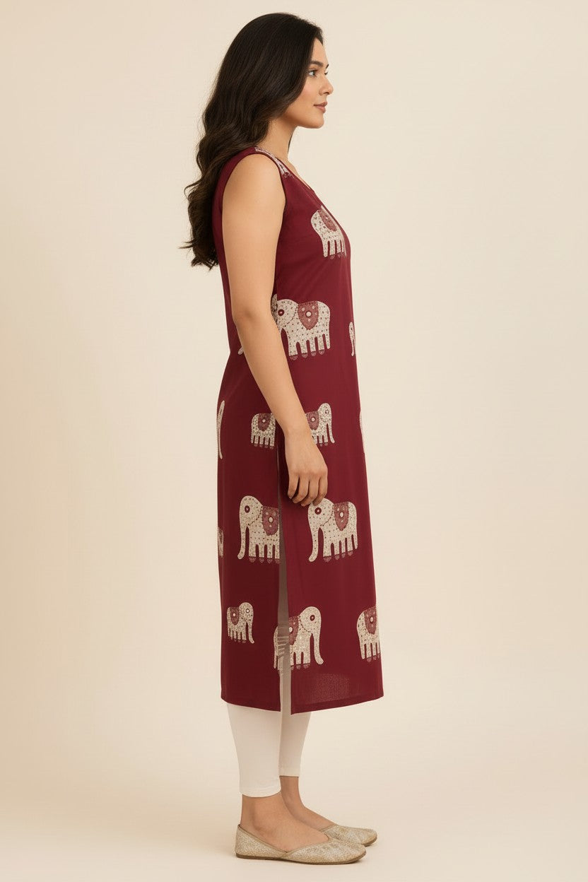 Maroon Elephant Print Kurti