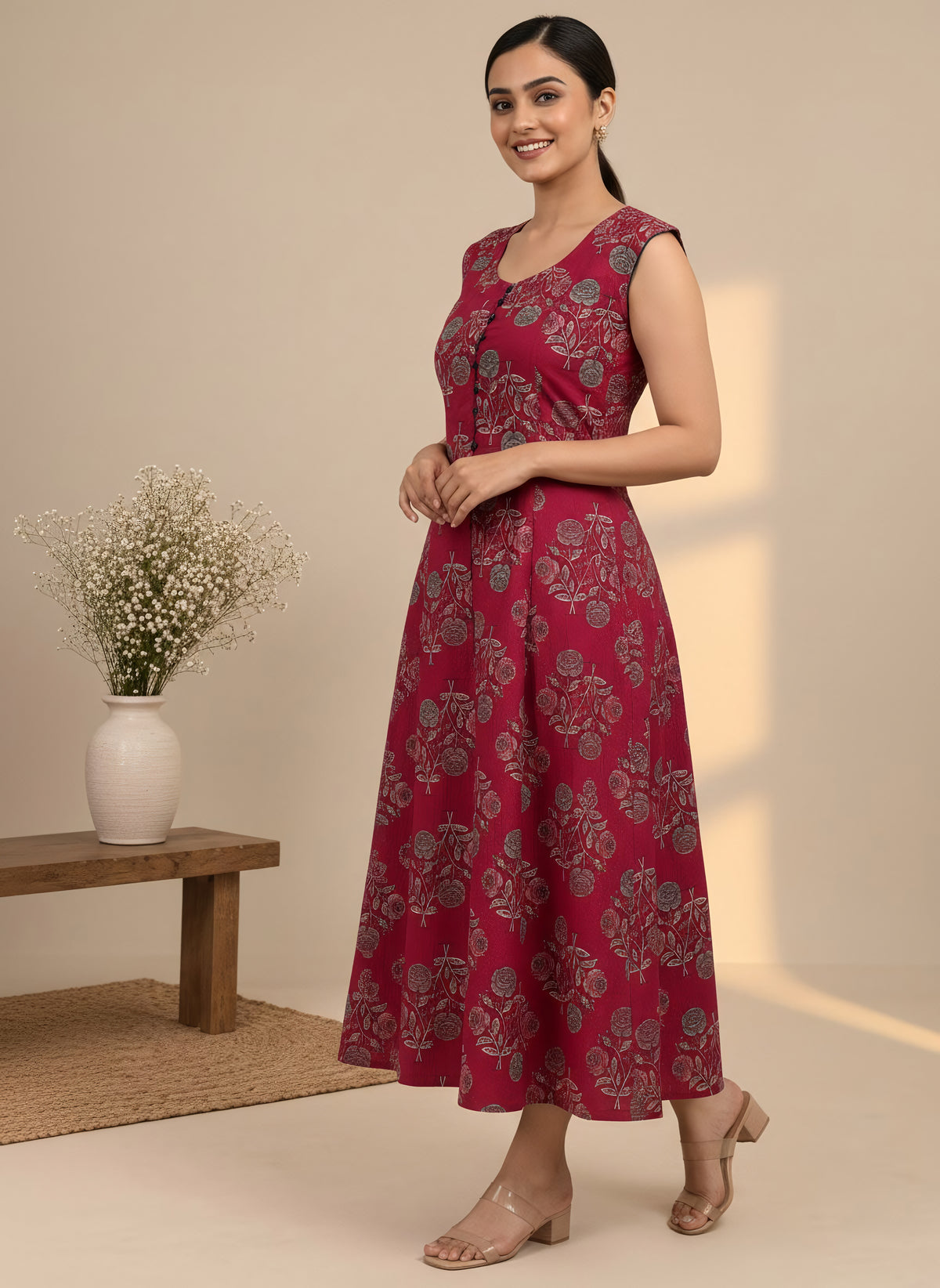 Berry Bloom Printed A-Line Dress