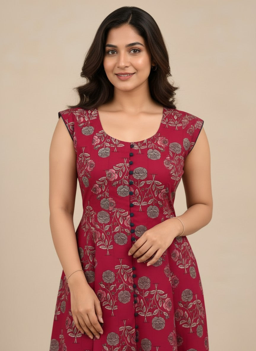 Berry Bloom Printed A-Line Dress