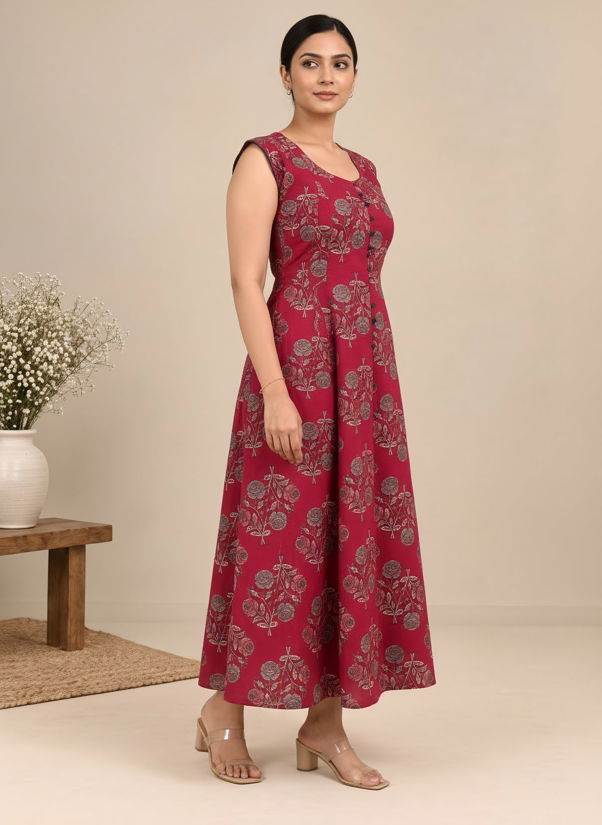 Berry Bloom Printed A-Line Dress