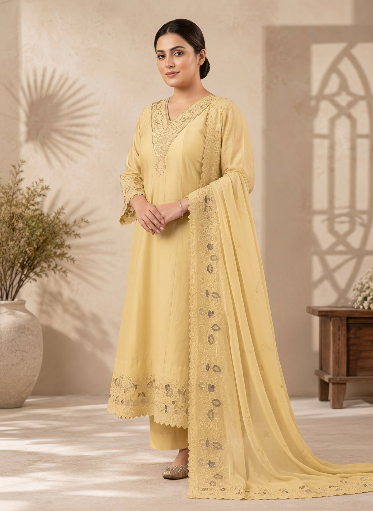 Golden Grace 3 Piece Muslin Suit Set