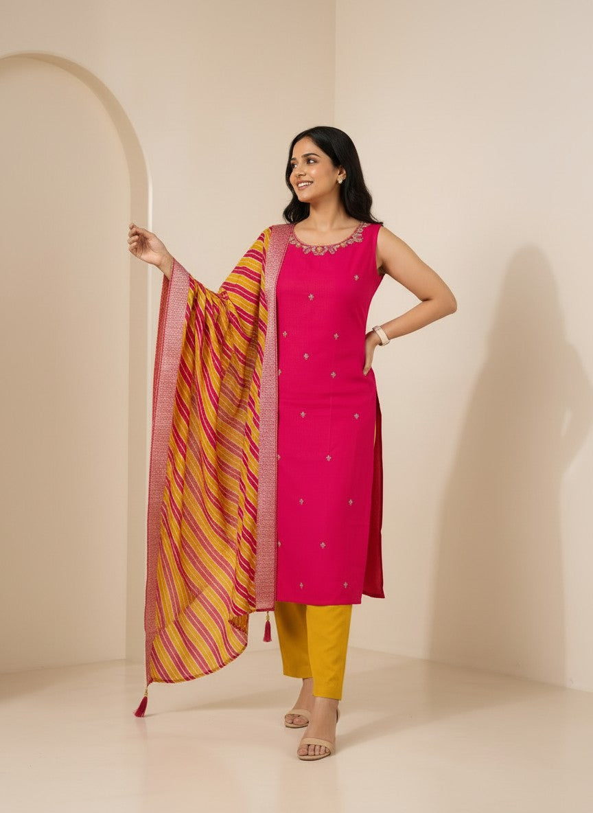 Fuschia Mustard 3 Piece Suit Set