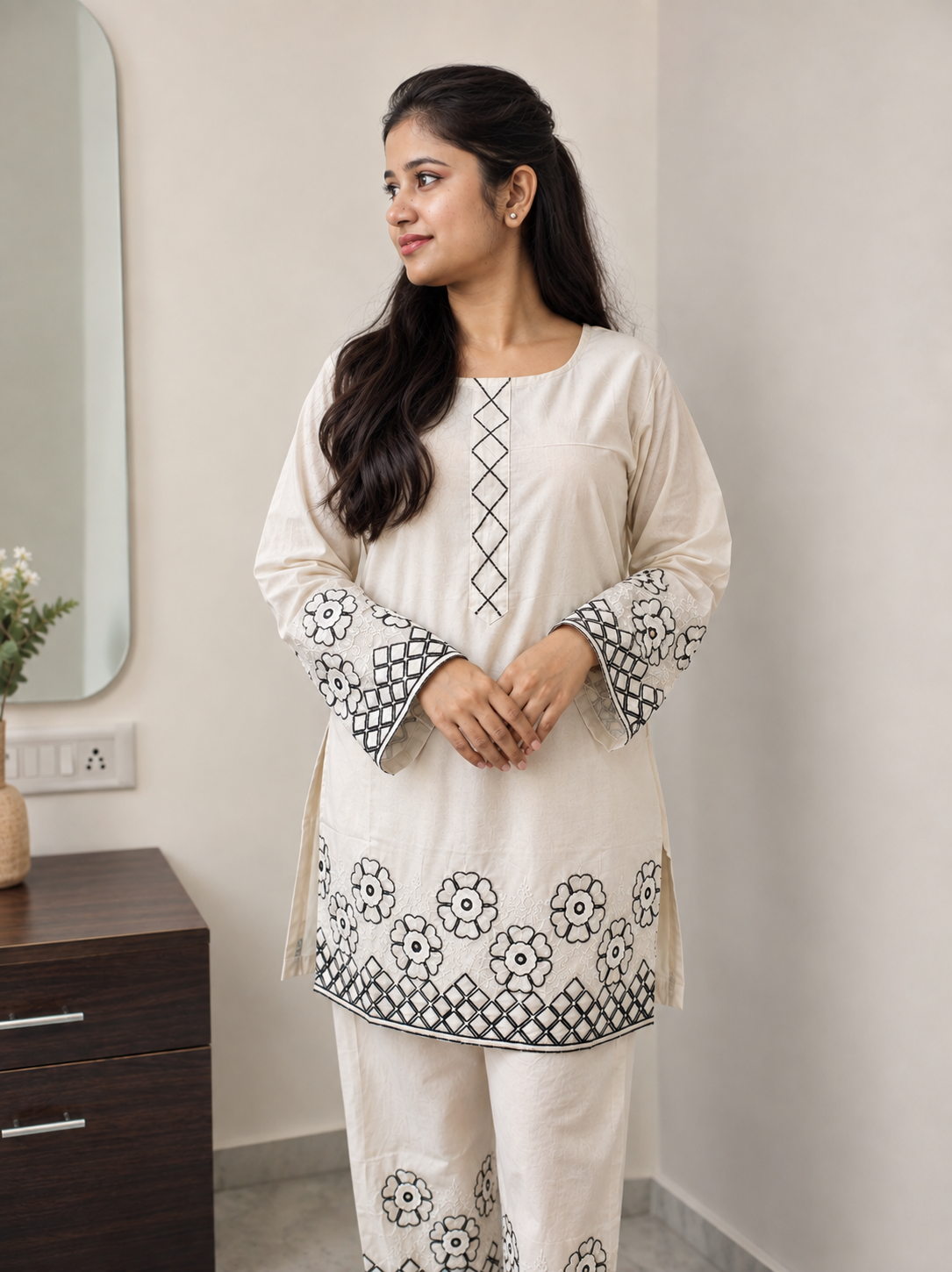 Ivory Bloom Embroidered Co-ord Set