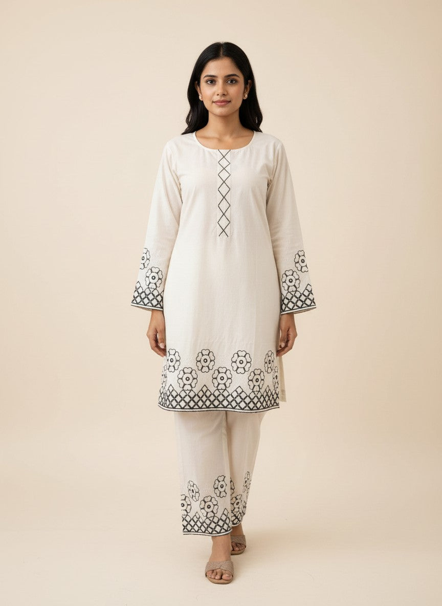 Ivory Bloom Embroidered Co-ord Set