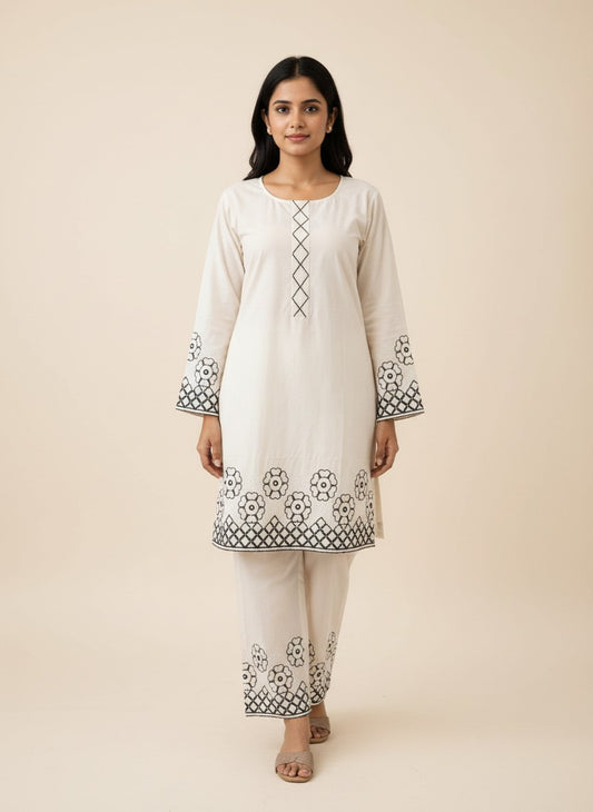 Ivory Bloom Embroidered Co-ord Set