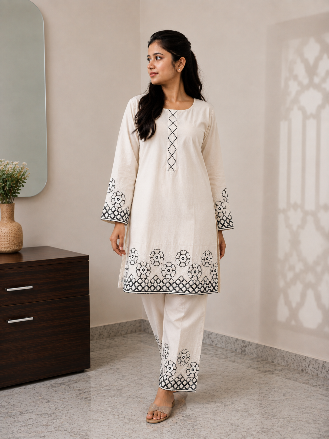 Ivory Bloom Embroidered Co-ord Set