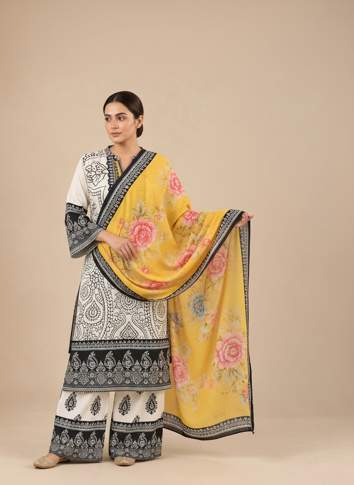 Ivory Noir Floral 3 Piece Suit Set