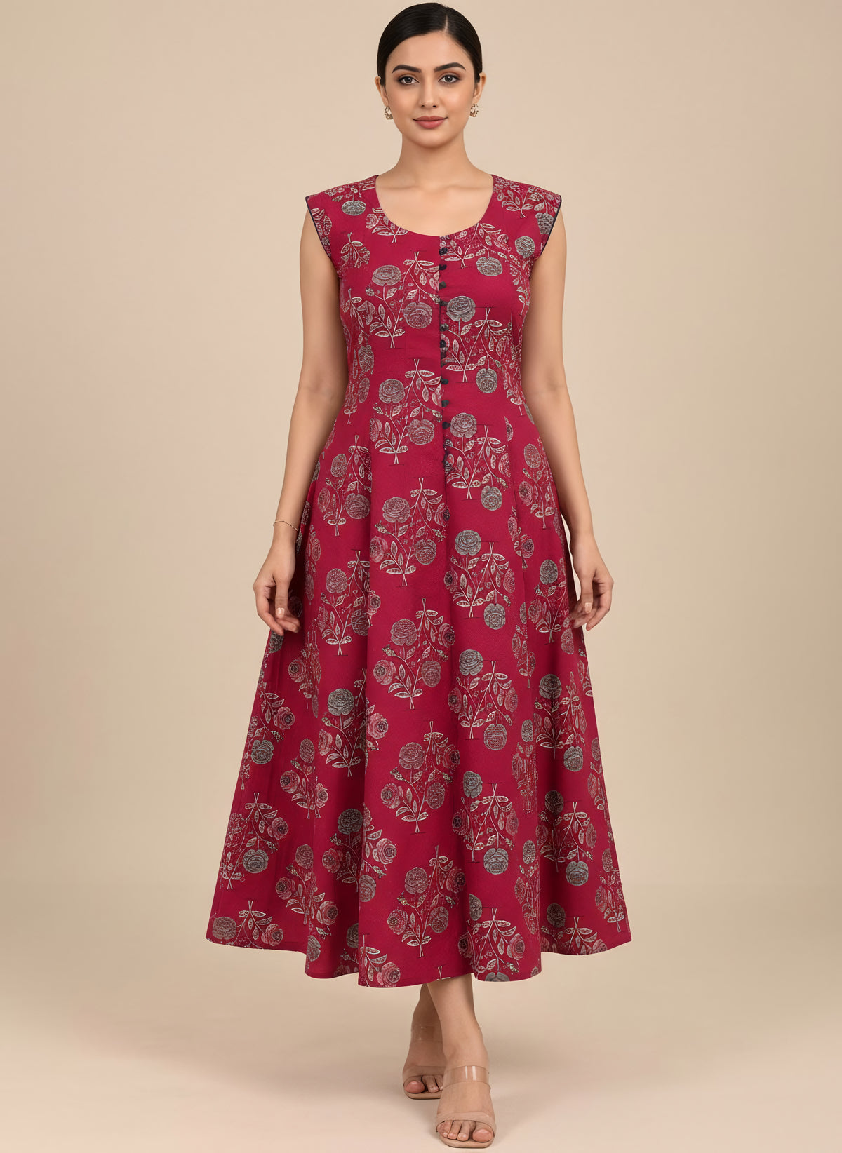 Berry Bloom Printed A-Line Dress