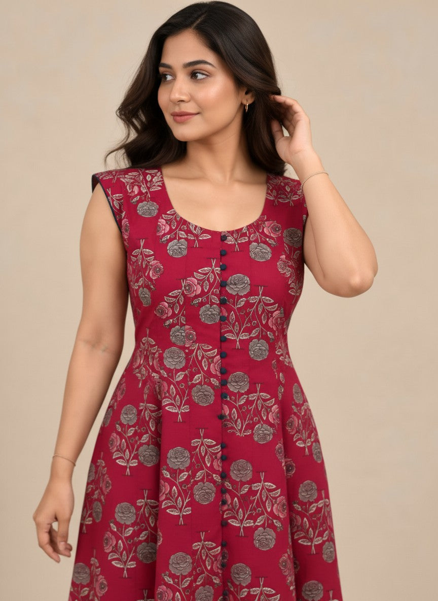 Berry Bloom Printed A-Line Dress