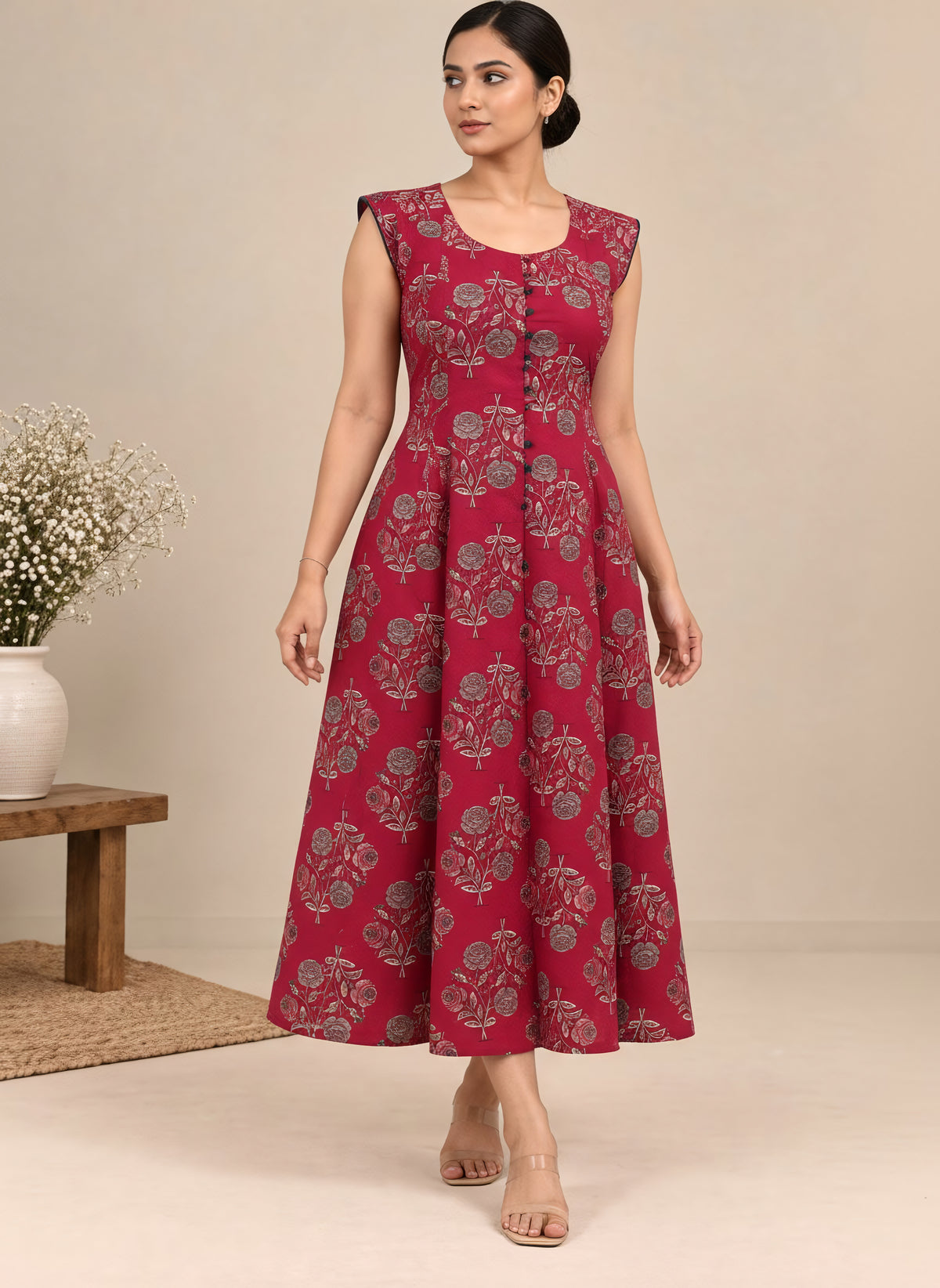 Berry Bloom Printed A-Line Dress