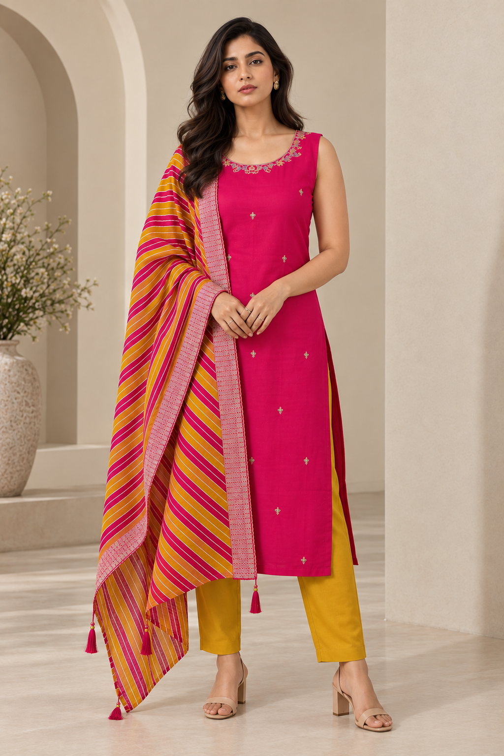 Fuschia Mustard 3 Piece Suit Set