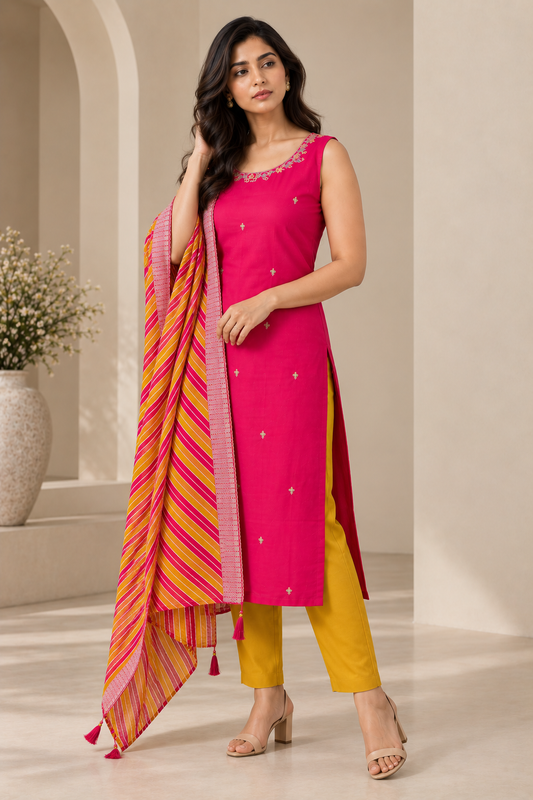Fuschia Mustard 3 Piece Suit Set