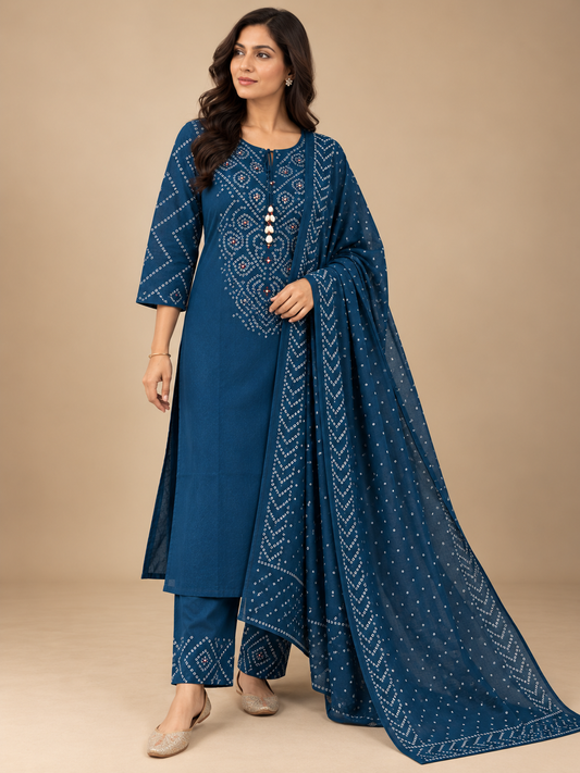 Indigo Bandhani 3 Piece Suit Set