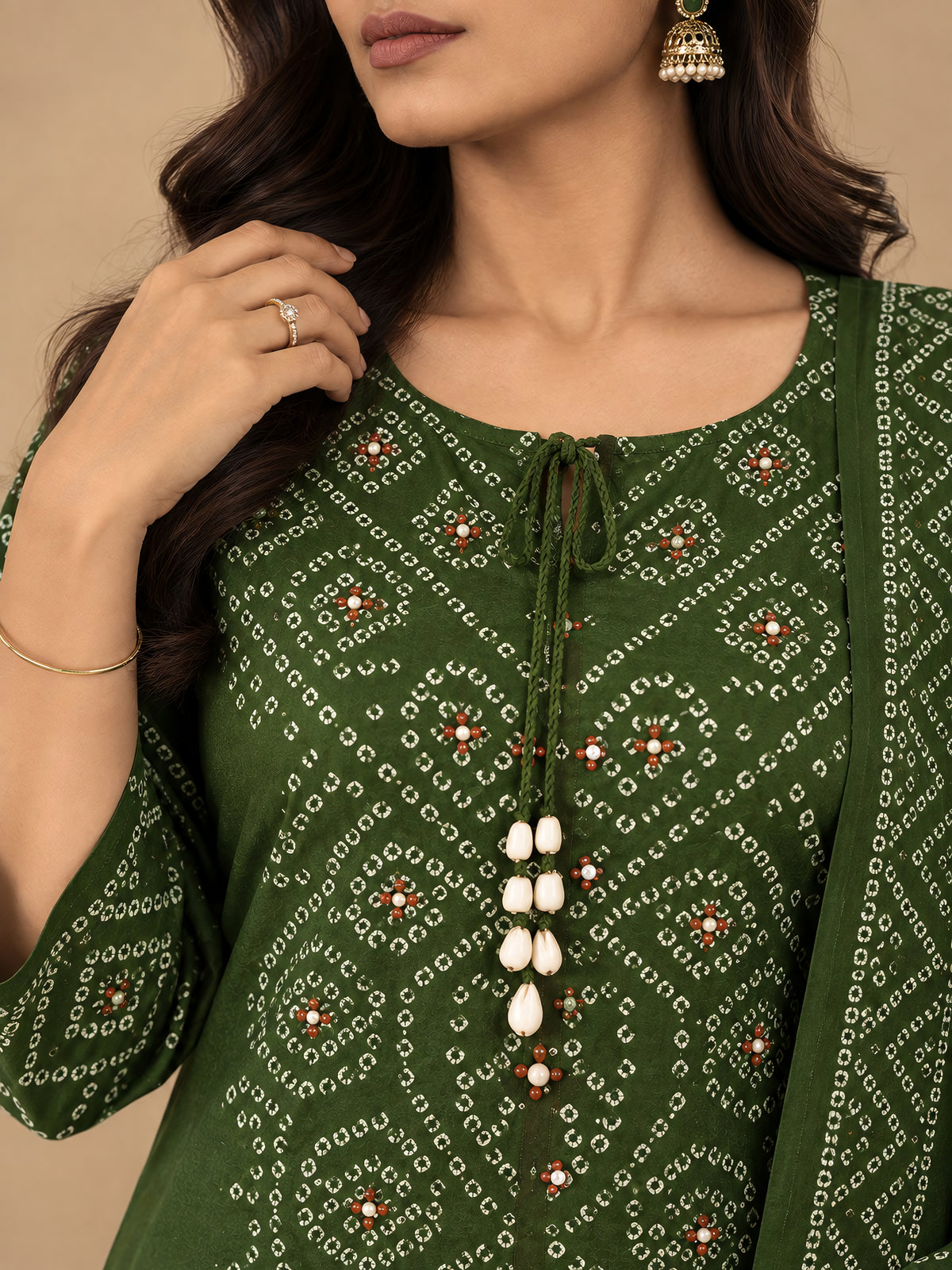 Forest Green Bandhani 3 Piece Suit Set