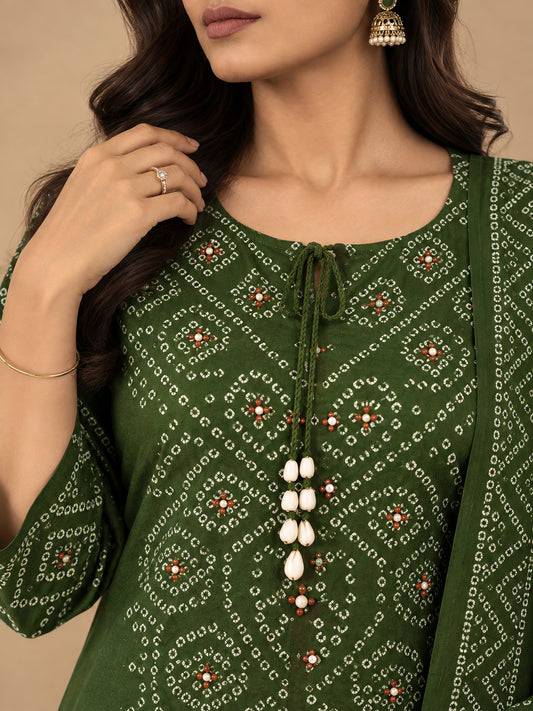 Forest Green Bandhani 3 Piece Suit Set