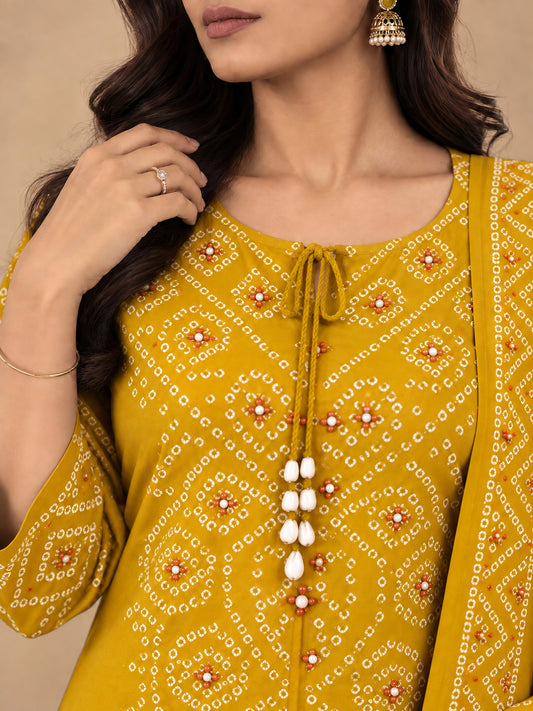 Mustard Bandhani 3 Piece Suit Set