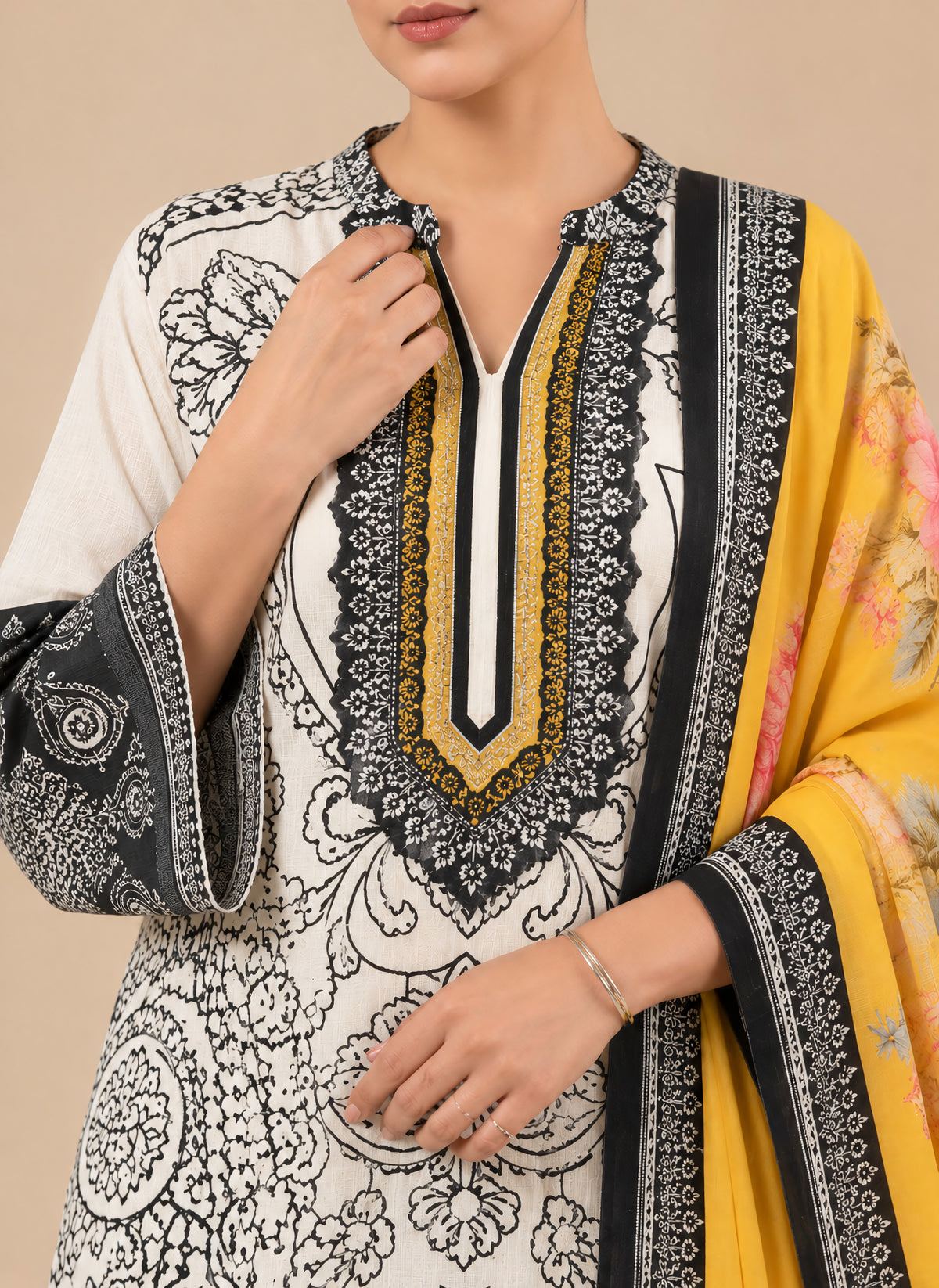 Ivory Noir Floral 3 Piece Suit Set