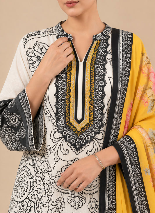 Ivory Noir Floral 3 Piece Suit Set