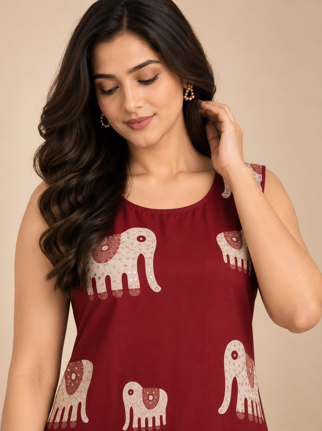 Maroon Elephant Print Kurti