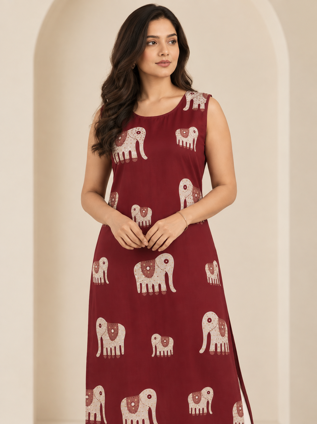 Maroon Elephant Print Kurti