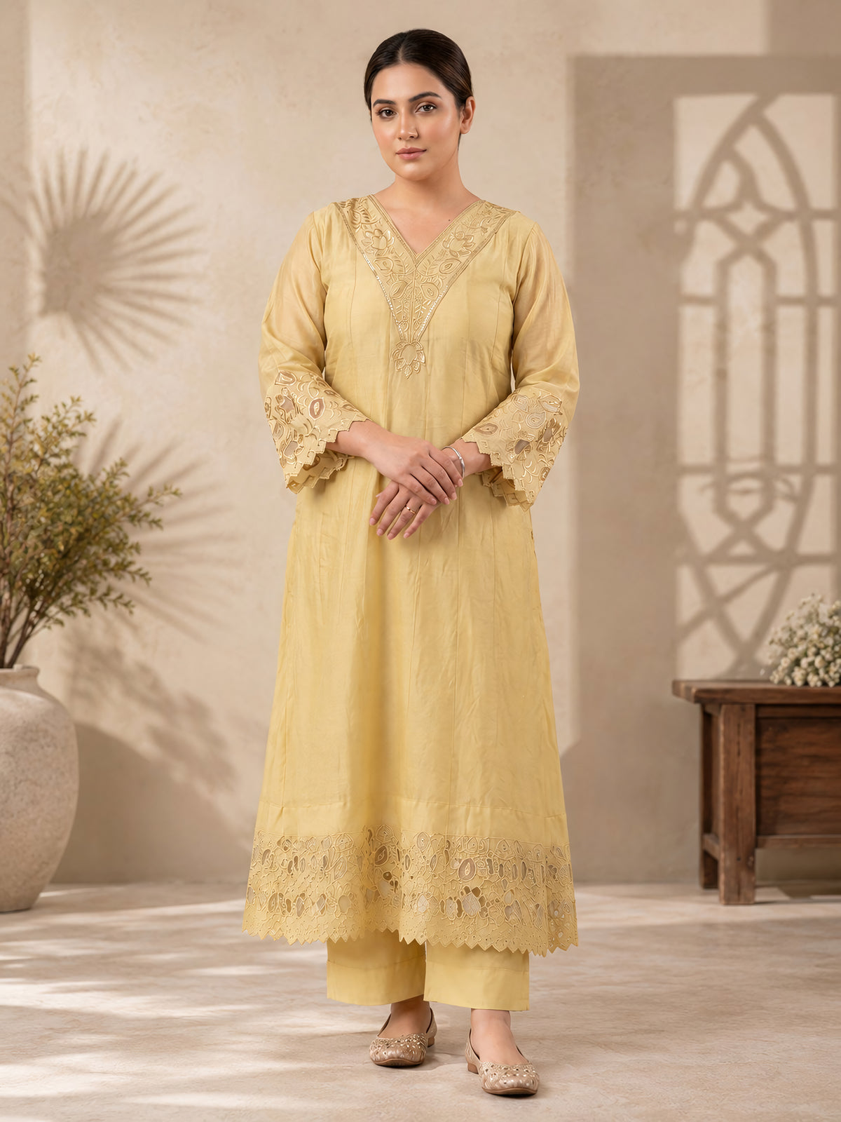 Golden Grace 3 Piece Muslin Suit Set
