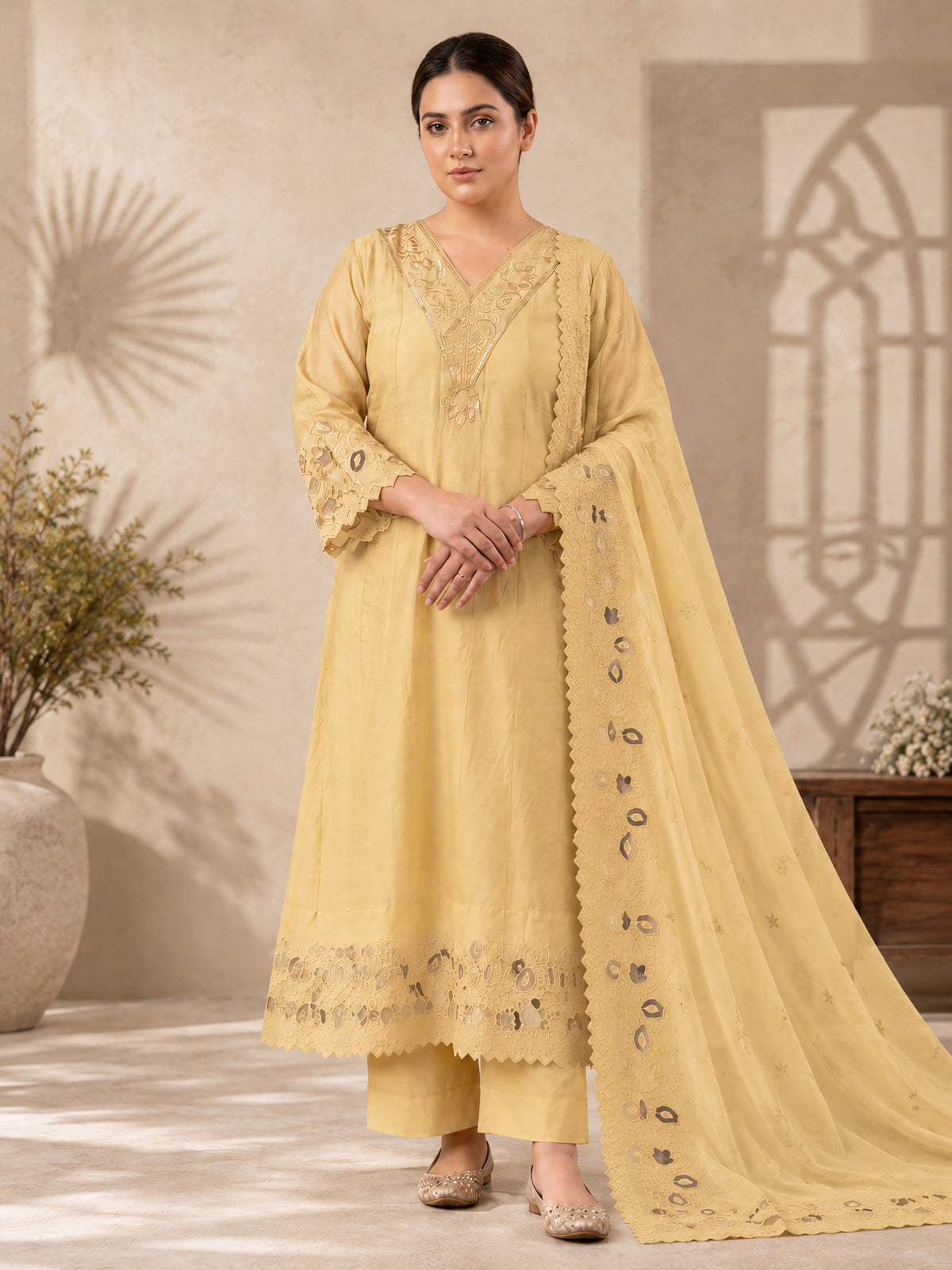 Golden Grace 3 Piece Muslin Suit Set