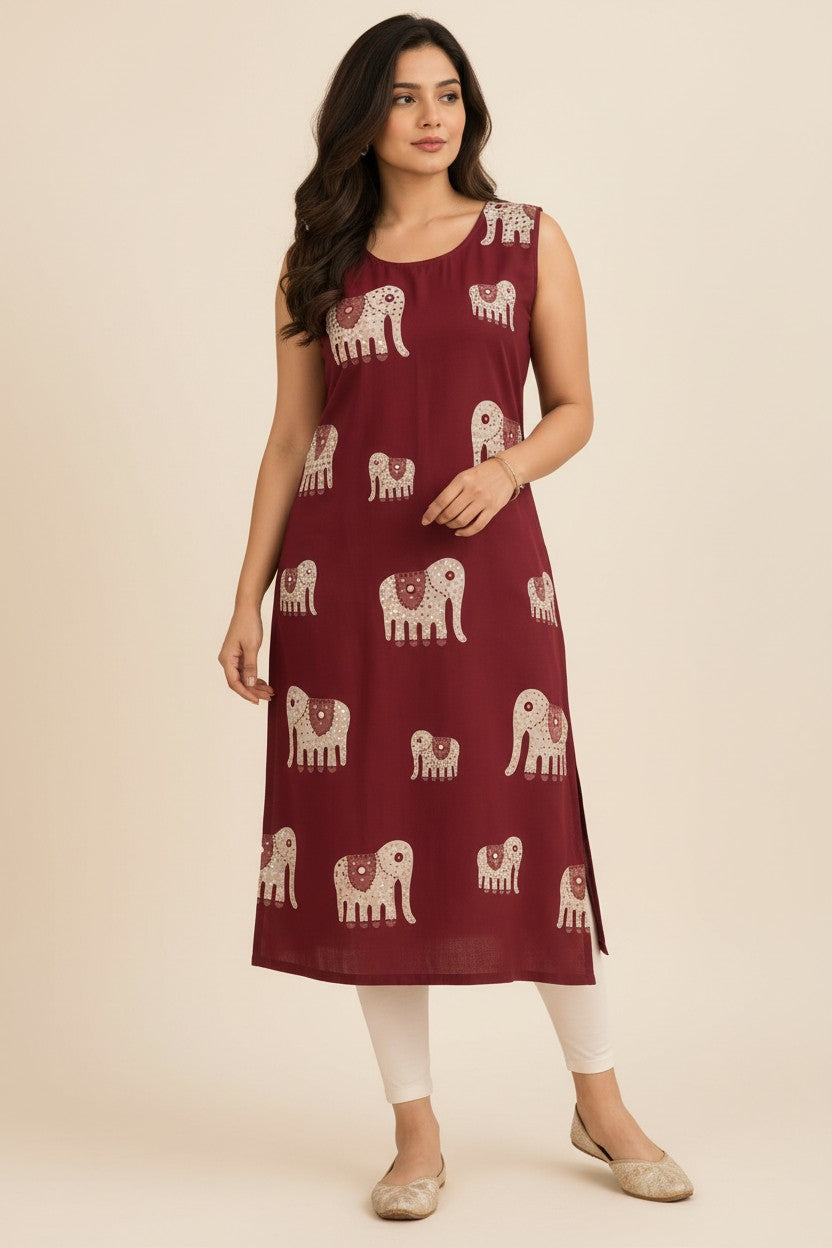 Maroon Elephant Print Kurti
