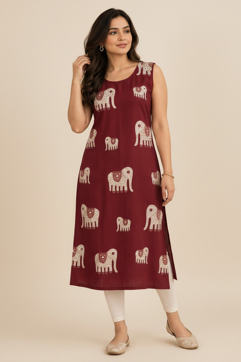 Maroon Elephant Print Kurti